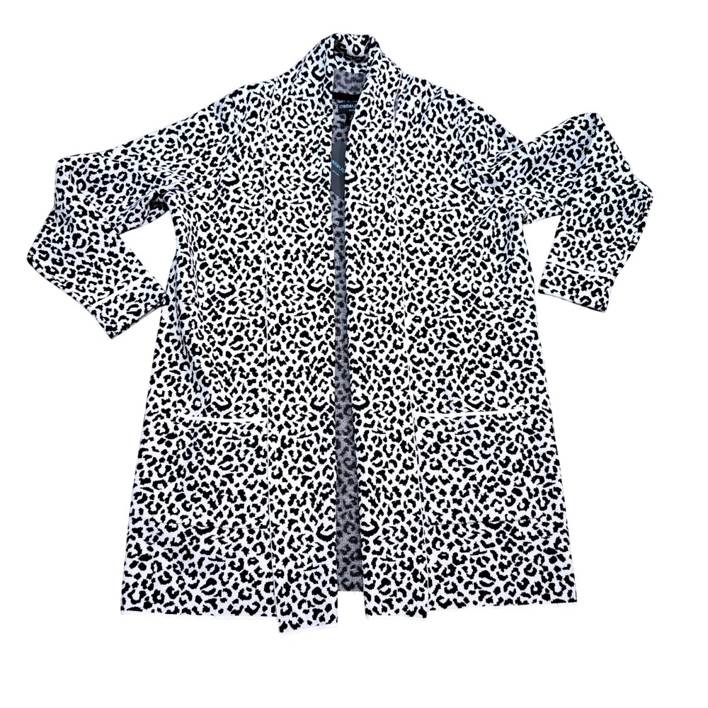 Cynthia Rowley NWT Courbe Leopard Print Open Front Cardigan White Black 1X NWT